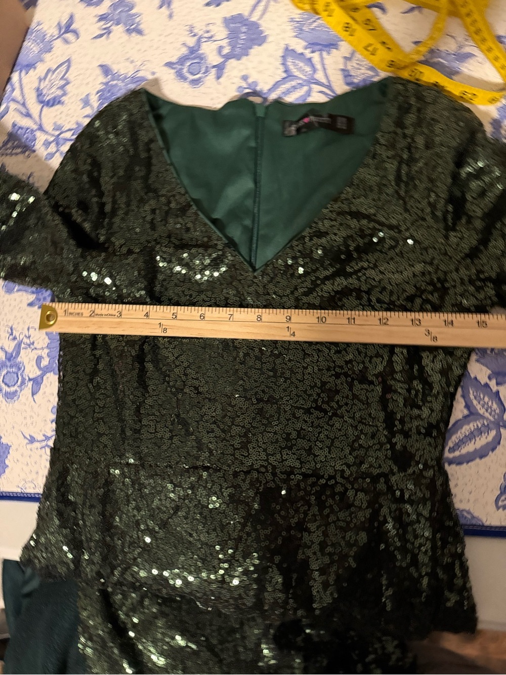Mature 3/4 quarter sleeves retro Green Sequin Event Maxi Dress - Picture 6 of 8